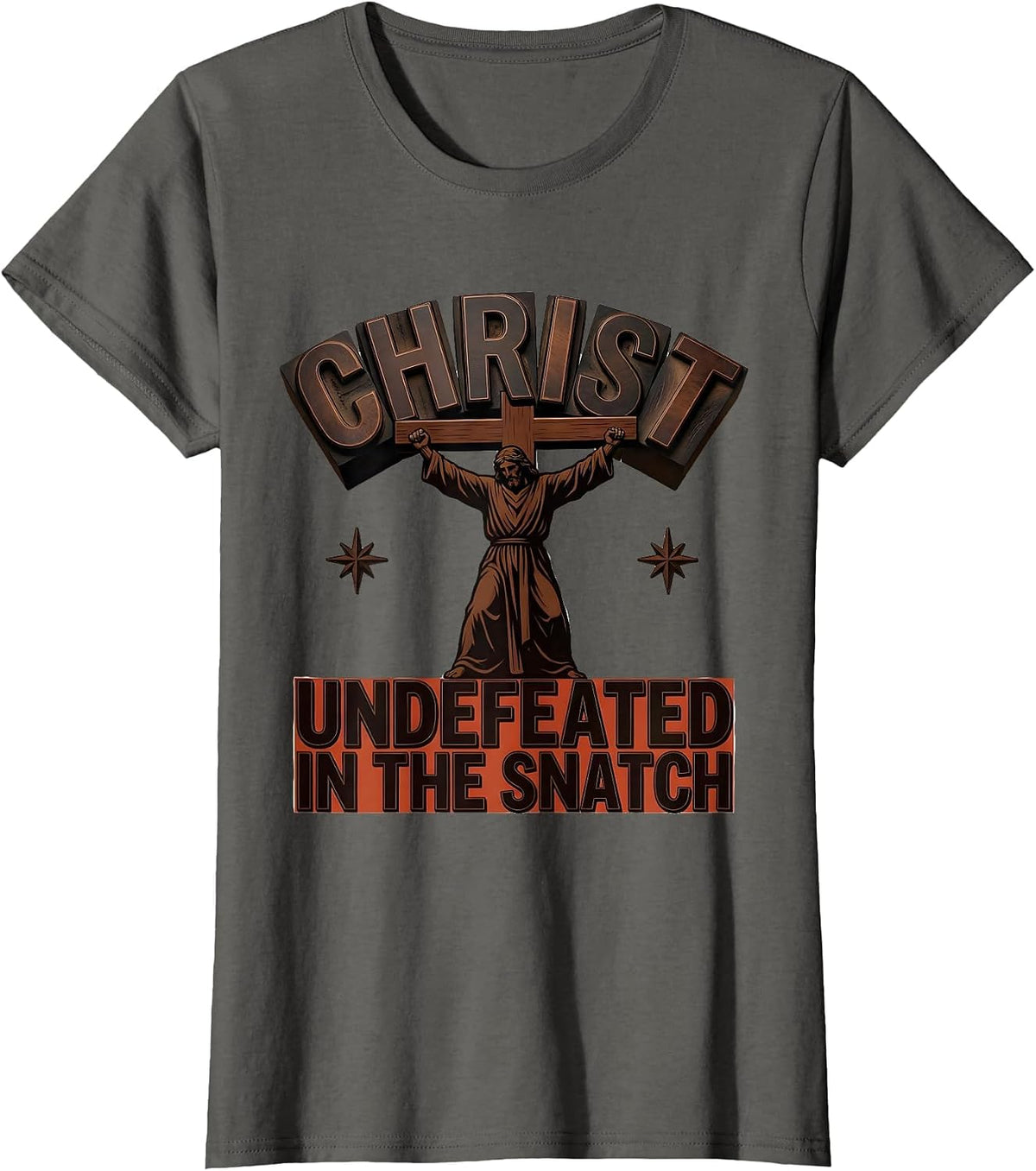 Women's Christ Undefeated In The Snatch Funny Christian Gym T-Shirt - Asphalt Grey