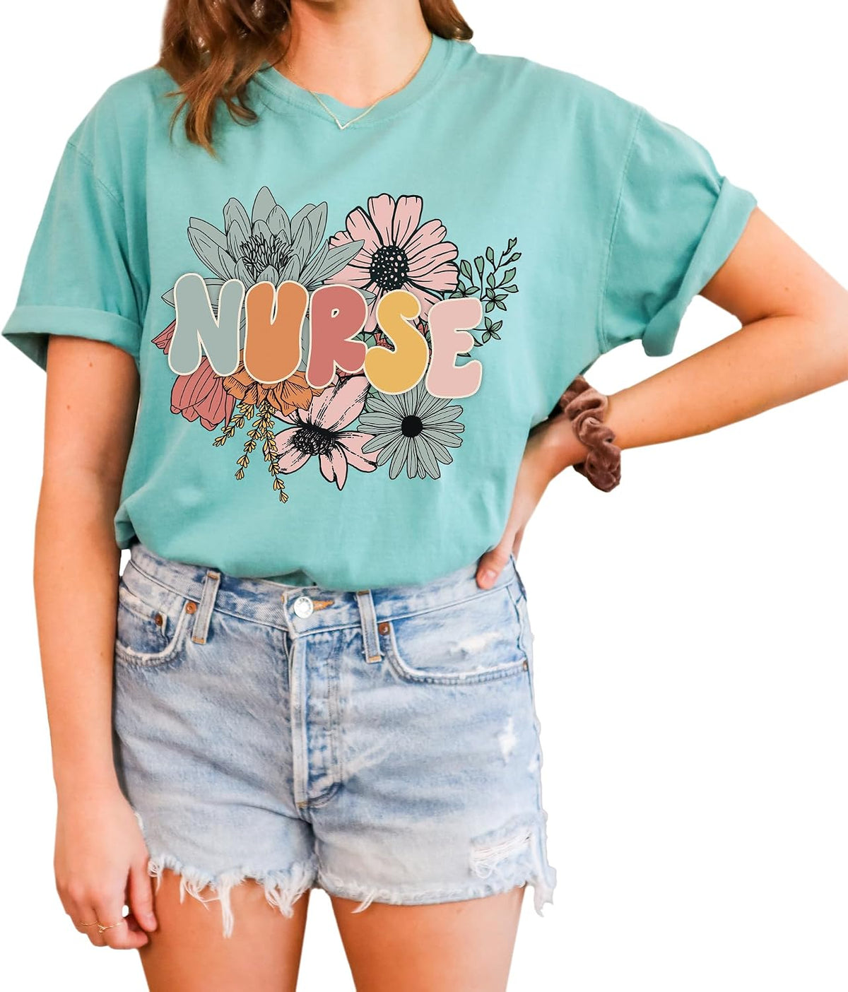 Nurse T-Shirt, Floral Design Retro Look Oversized Unisex Graphic Tee for Nurse, 100% Cotton Premium Quality Best Gift for