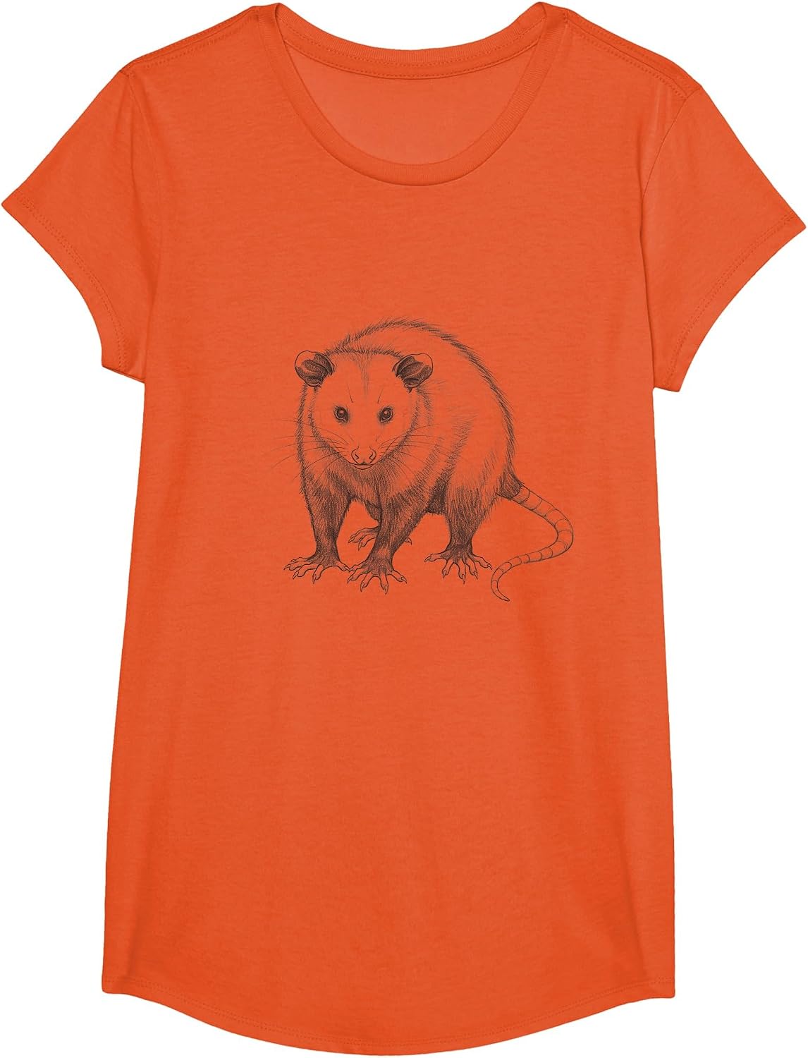 Vintage Opossum Drawing Art Design T-Shirt - Girls Orange
