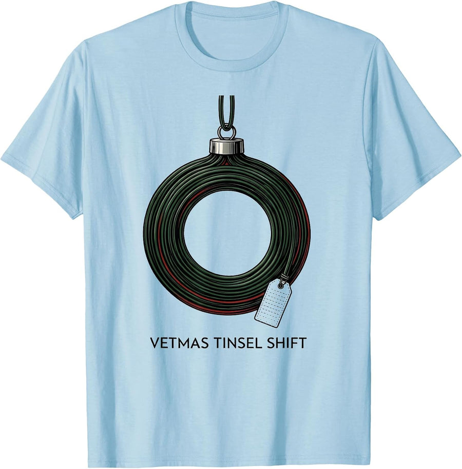 Vetmas Tinsel Shift Funny Veterinarian Christmas Vet Tech T-Shirt, Men, Baby Blue, X-Large - As Pictured