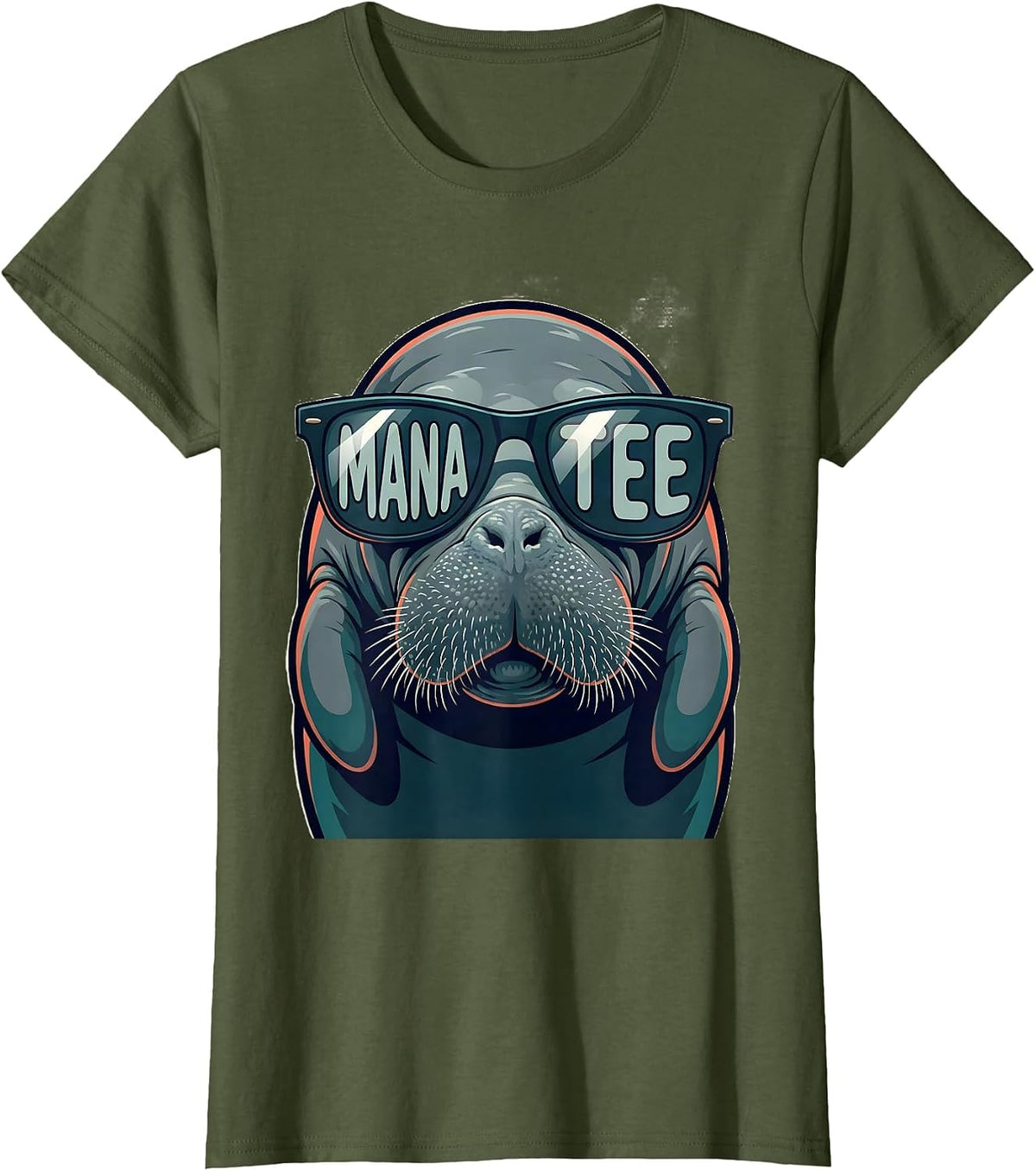 Women's MANATEE College Mascot Animal Sunglasses Fan Gear T-Shirt - Olive Green