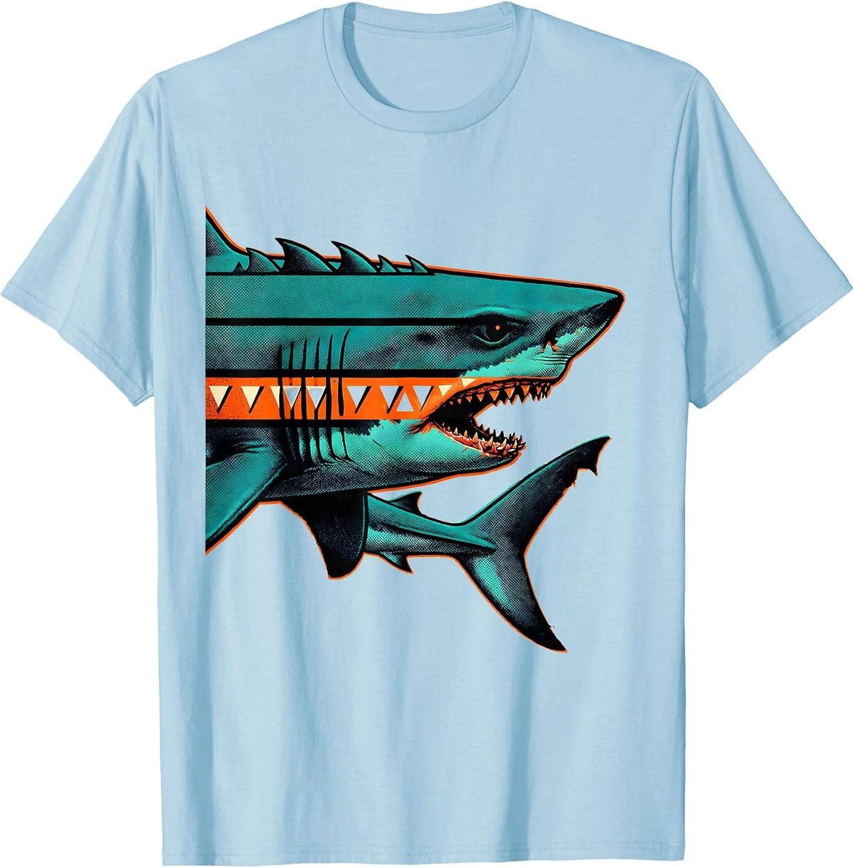 Men's Goblin Shark Risograph Ocean Wildlife Humor T-Shirt - Baby Blue
