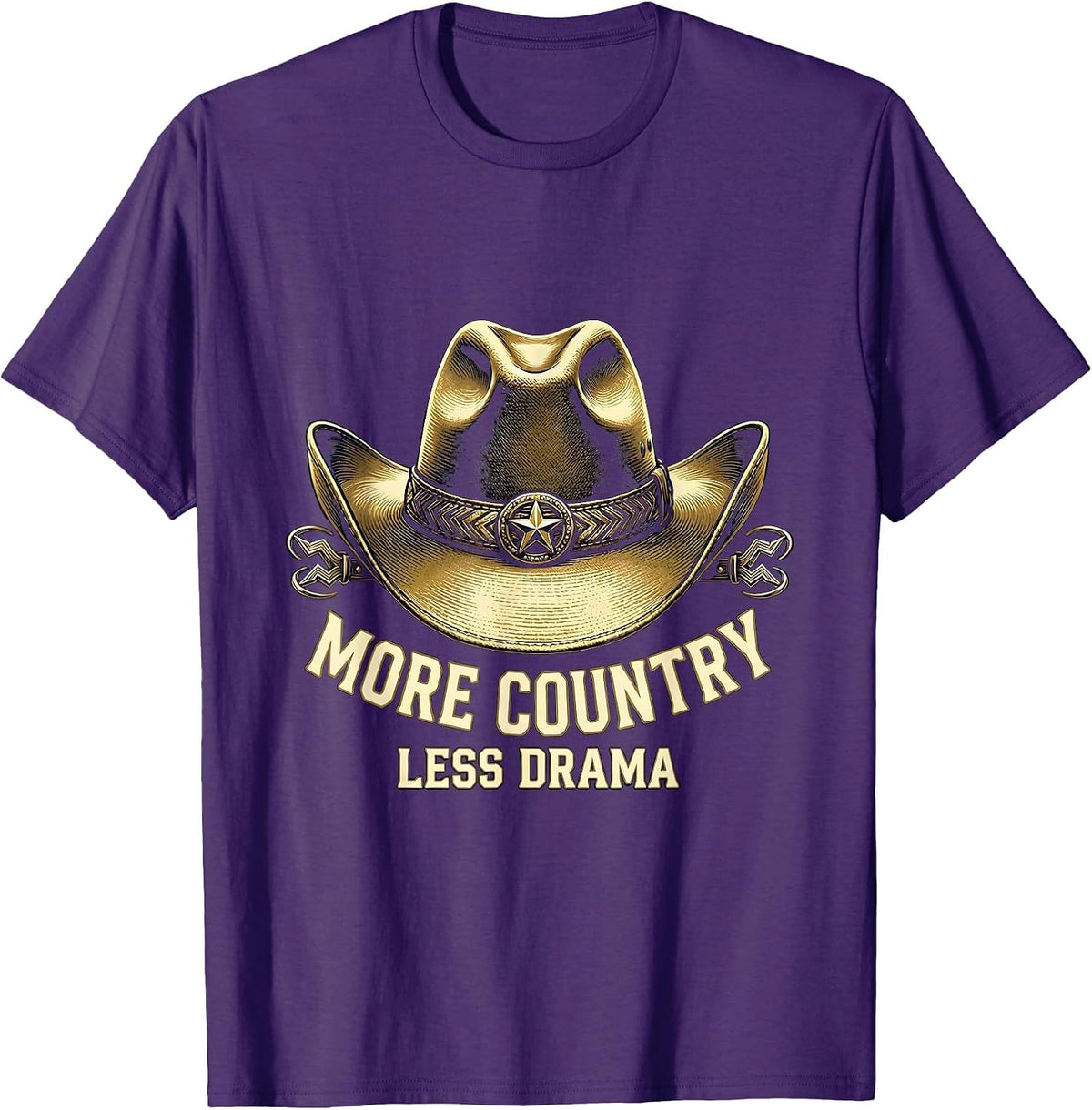 Men's More Country Less Drama Cowboy Design T-Shirt - Purple