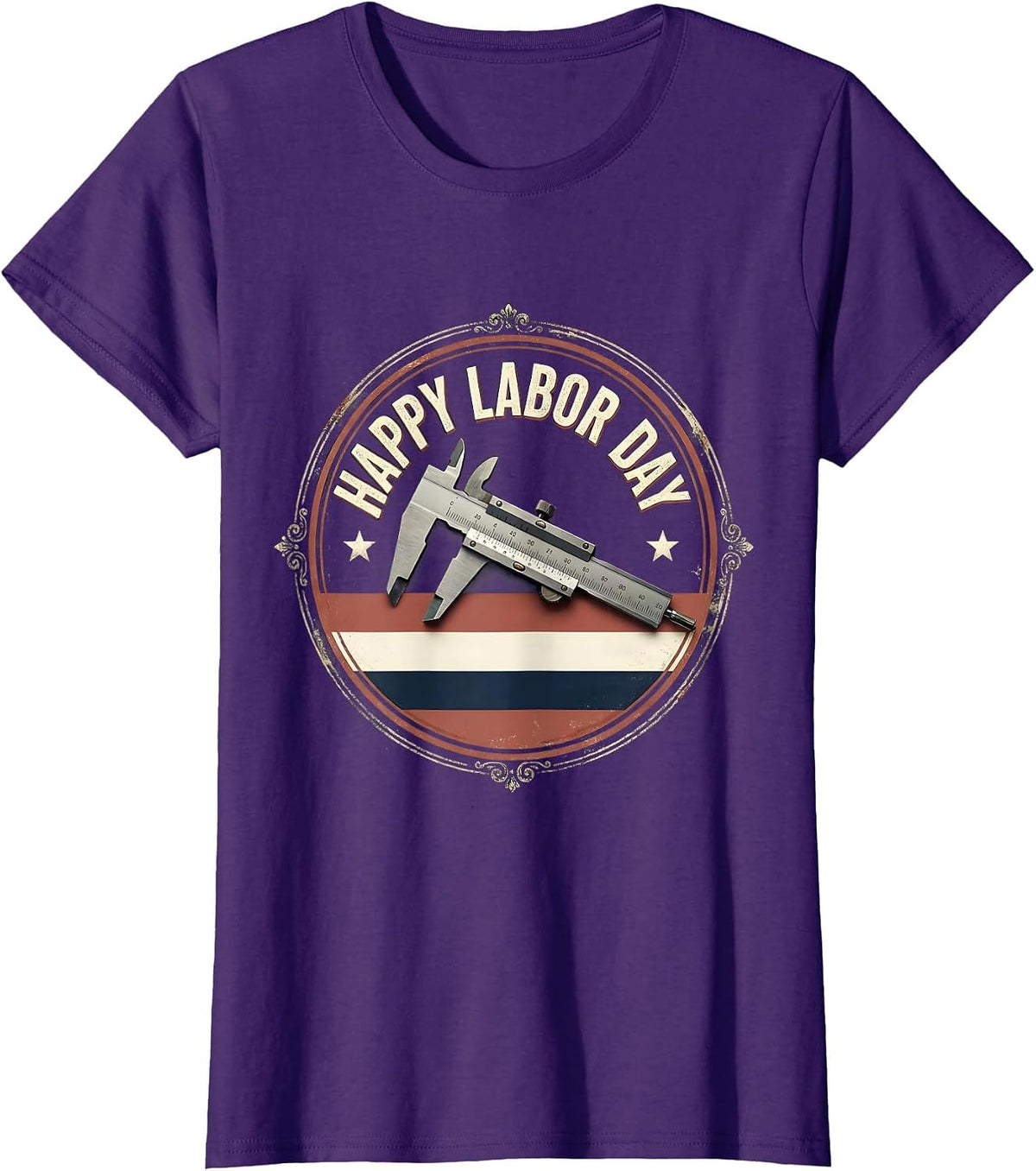 Women's Happy Labor Day Vintage Badge Union Worker Patriotic T-Shirt - Purple