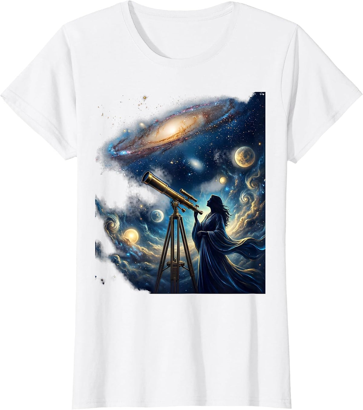 Stargazer Vintage Telescope Astronomy Design T-Shirt - White