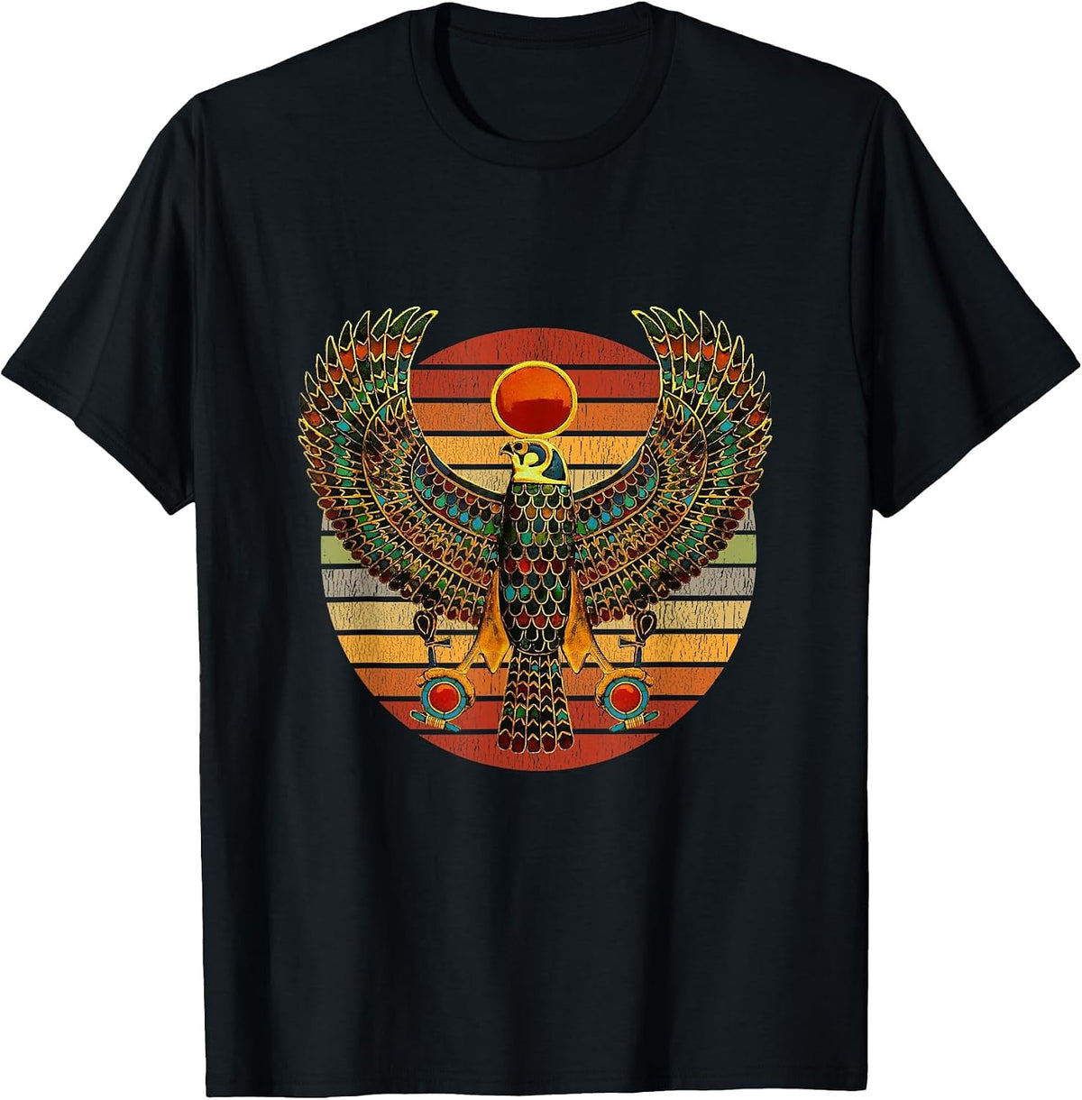 Retro Vintage Horus Ancient Egyptian Falcon Hieroglyph T-Shirt - Black