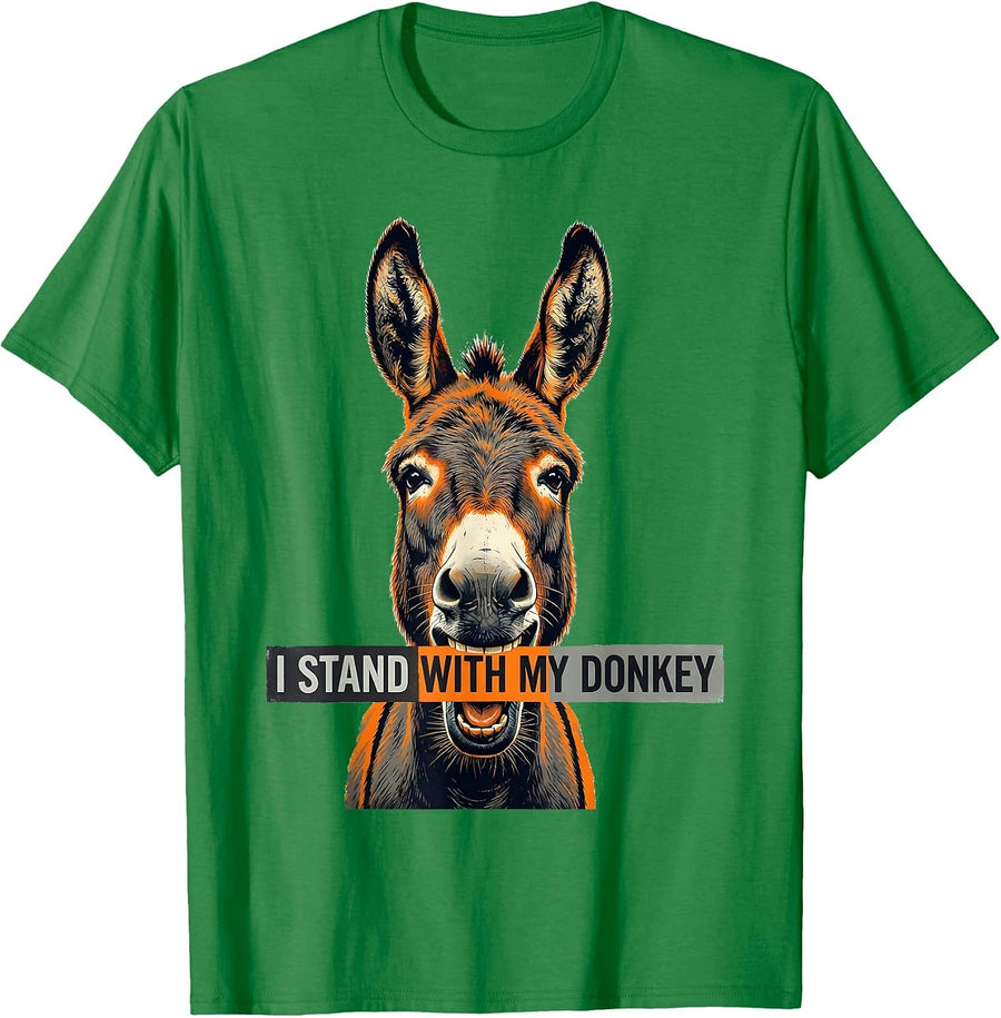Men's I Stand With My Donkey Funny Donkey Mask Animal Lover Humor T-Shirt - Kelly Green