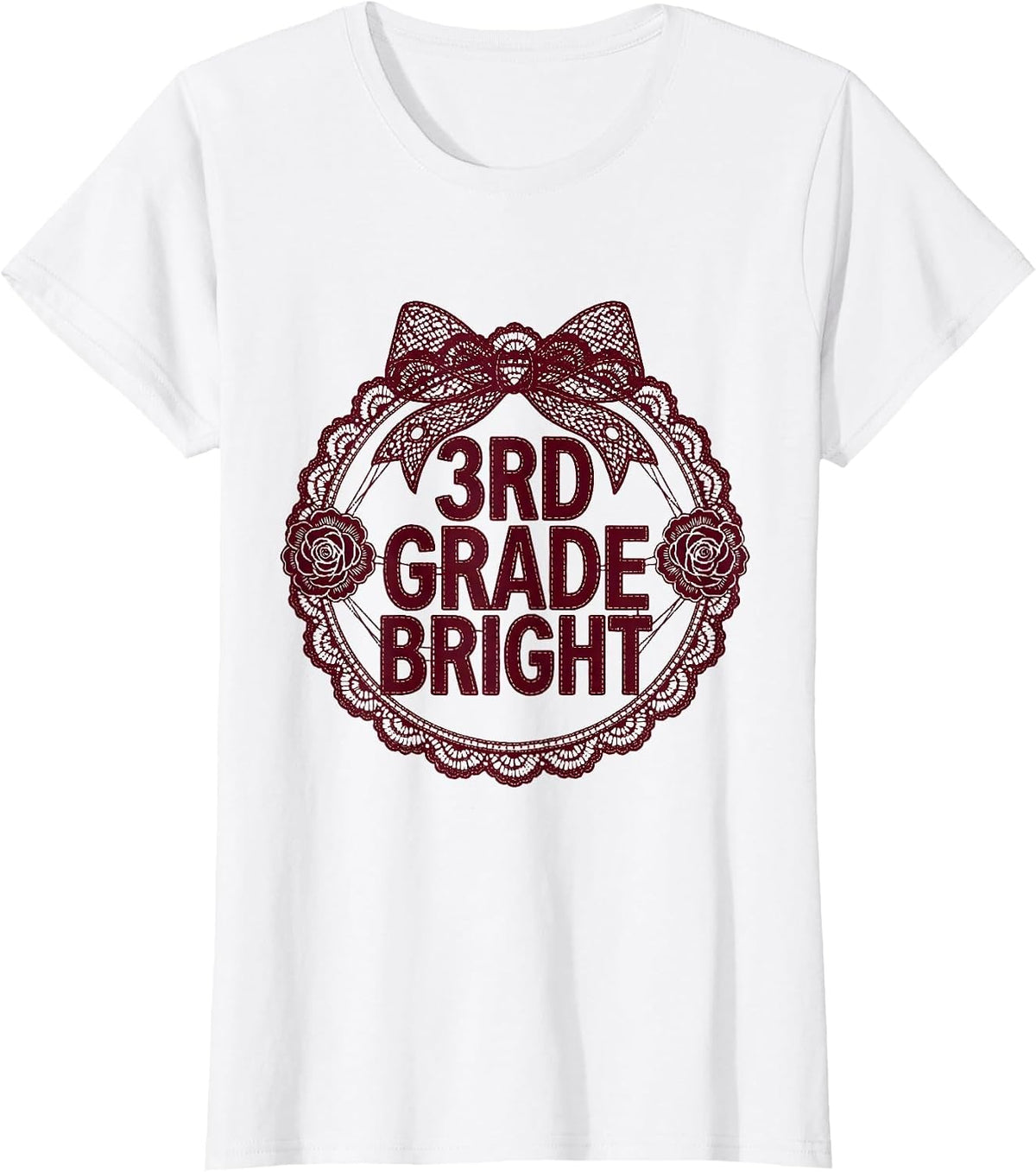 3rd Grade Bright Lace Cutwork Back to School Coquette Bow T-Shirt - White