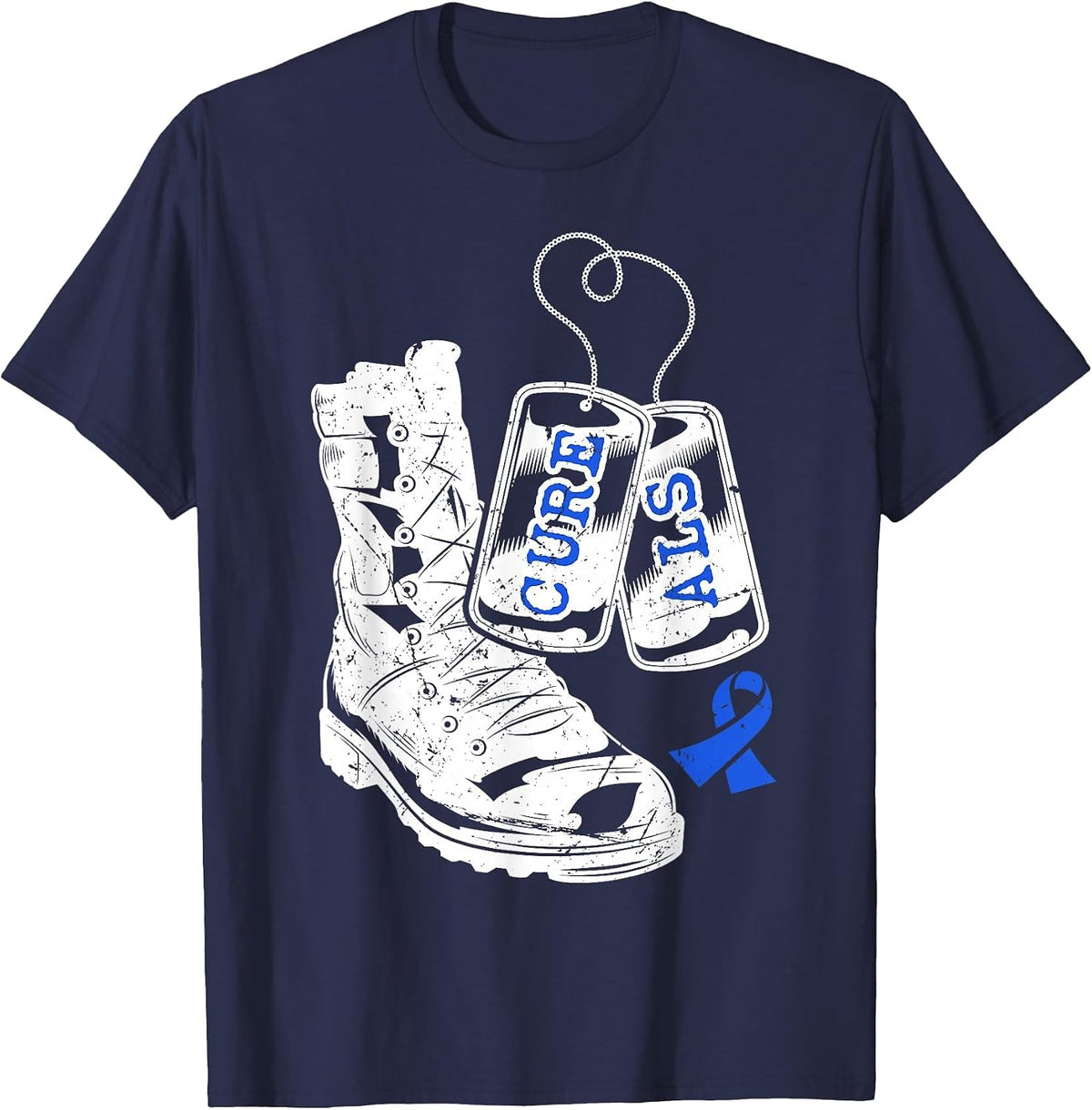 ALS Awareness Proud Military Family Veteran Memorial Day T-Shirt - Navy Blue