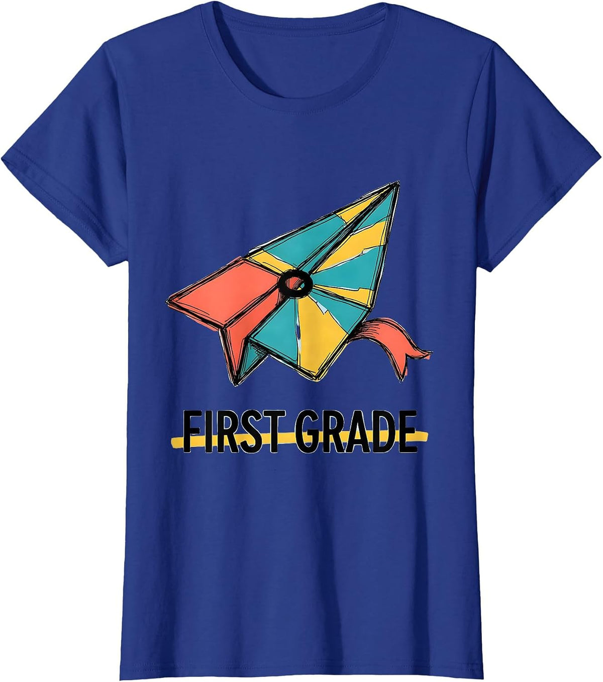 Women's First Grade Cute Preppy Back To School Pennant Flag Girl T-Shirt - Royal Blue