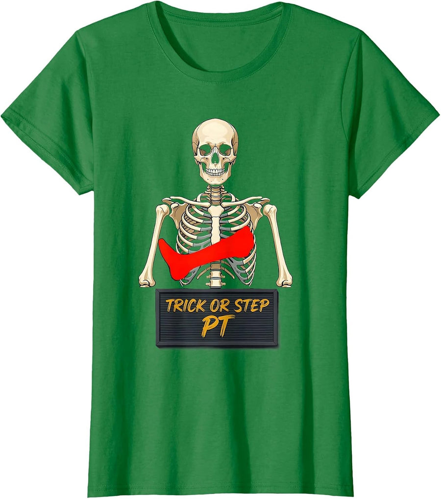 Women's Trick Or Step PT Physical Therapy Halloween Trick T-Shirt - Kelly Green