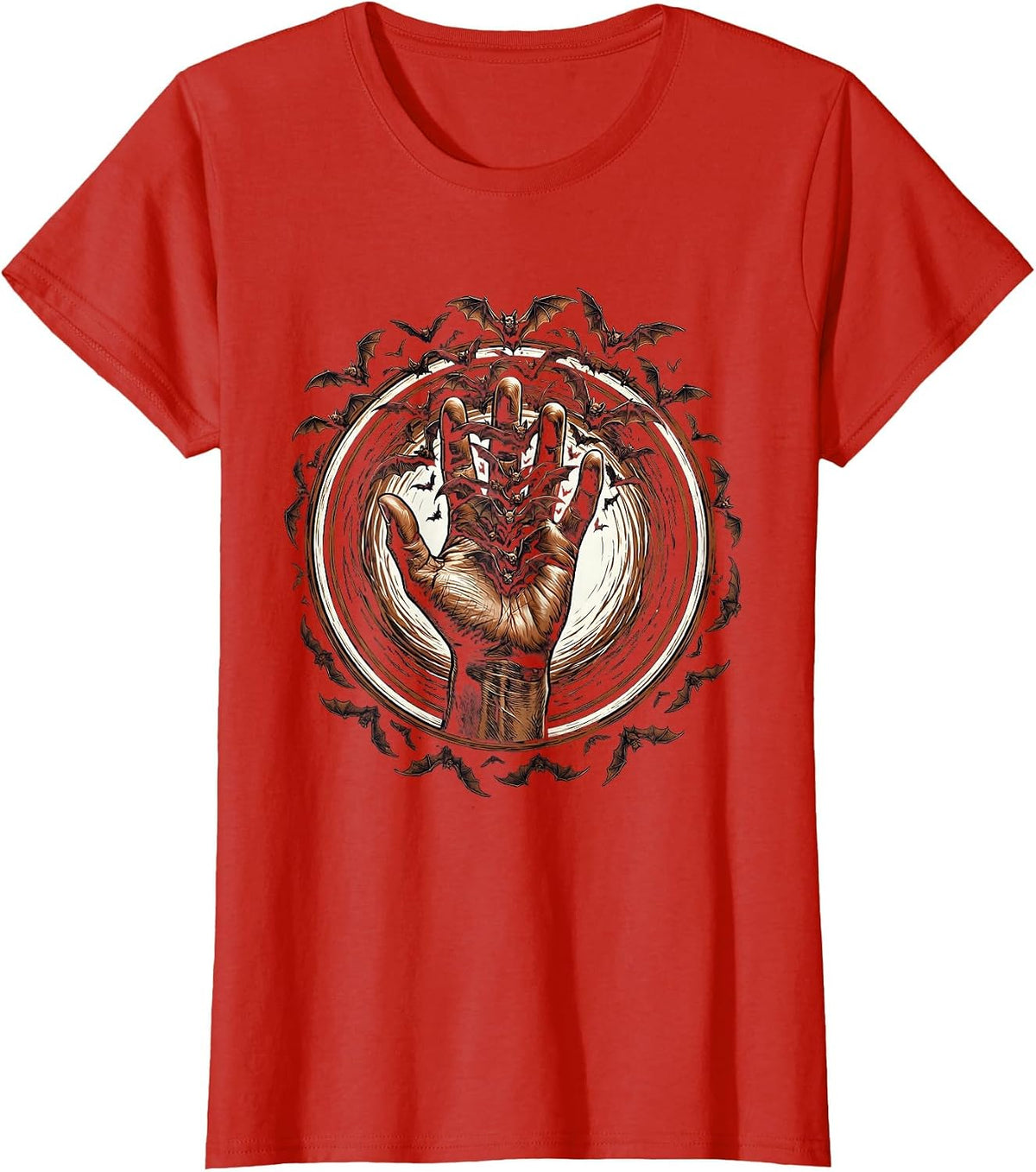 Hand Releasing Bats Rock Gothic Dark Art Design T-Shirt - Red