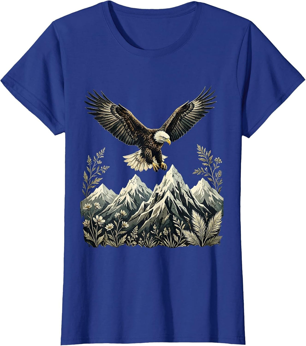 Women's Bald Eagle Soaring Over Snow-Capped Mountains T-Shirt - Royal Blue