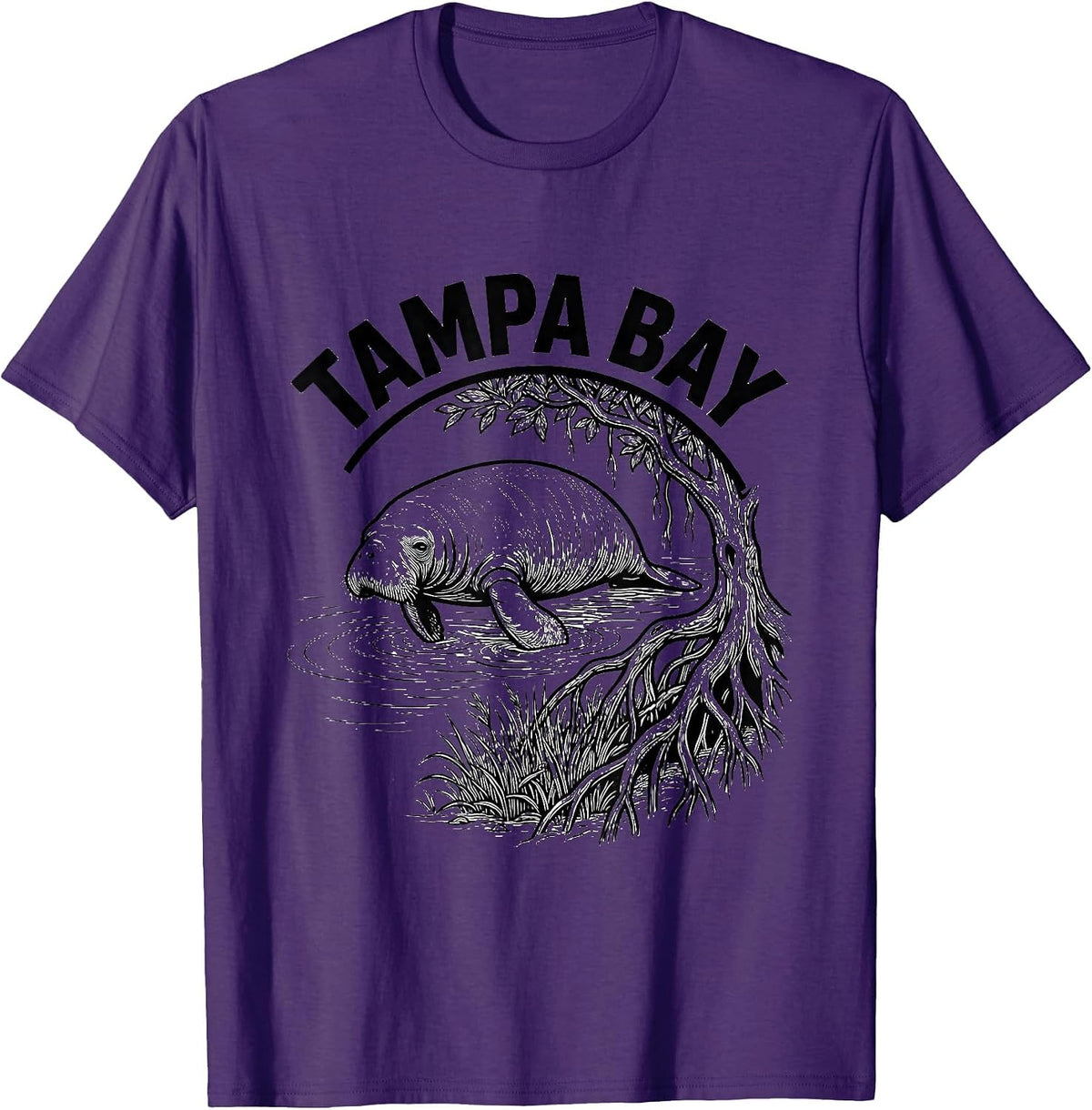 Tampa Bay Line Art Manatee Surfacing Vintage City Pride T-Shirt - Purple
