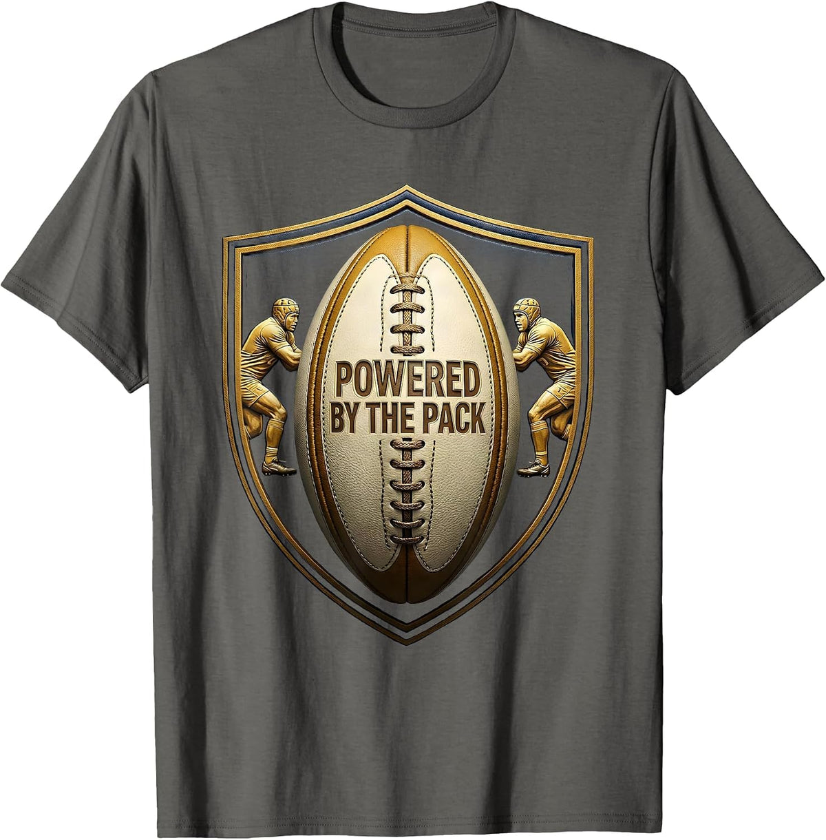 Powered by the Pack Rugby Graphic Design T-Shirt - Asphalt Grey
