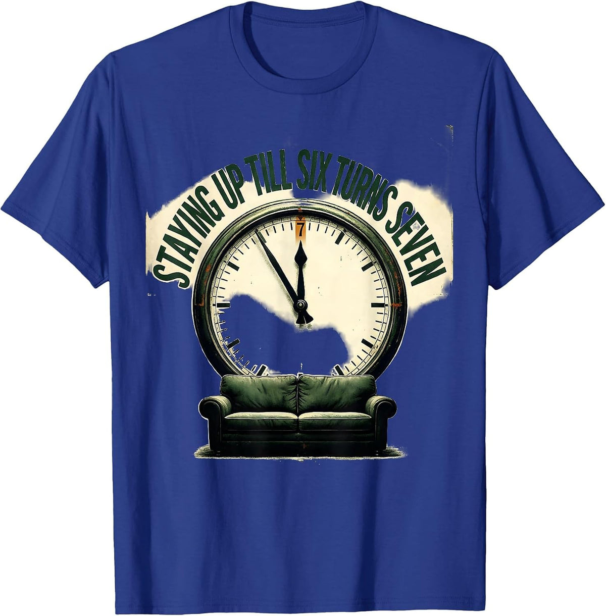 Men's Staying Up Till Six Turns Seven Vintage Funny Kids NYE 2026 T-Shirt - Royal Blue