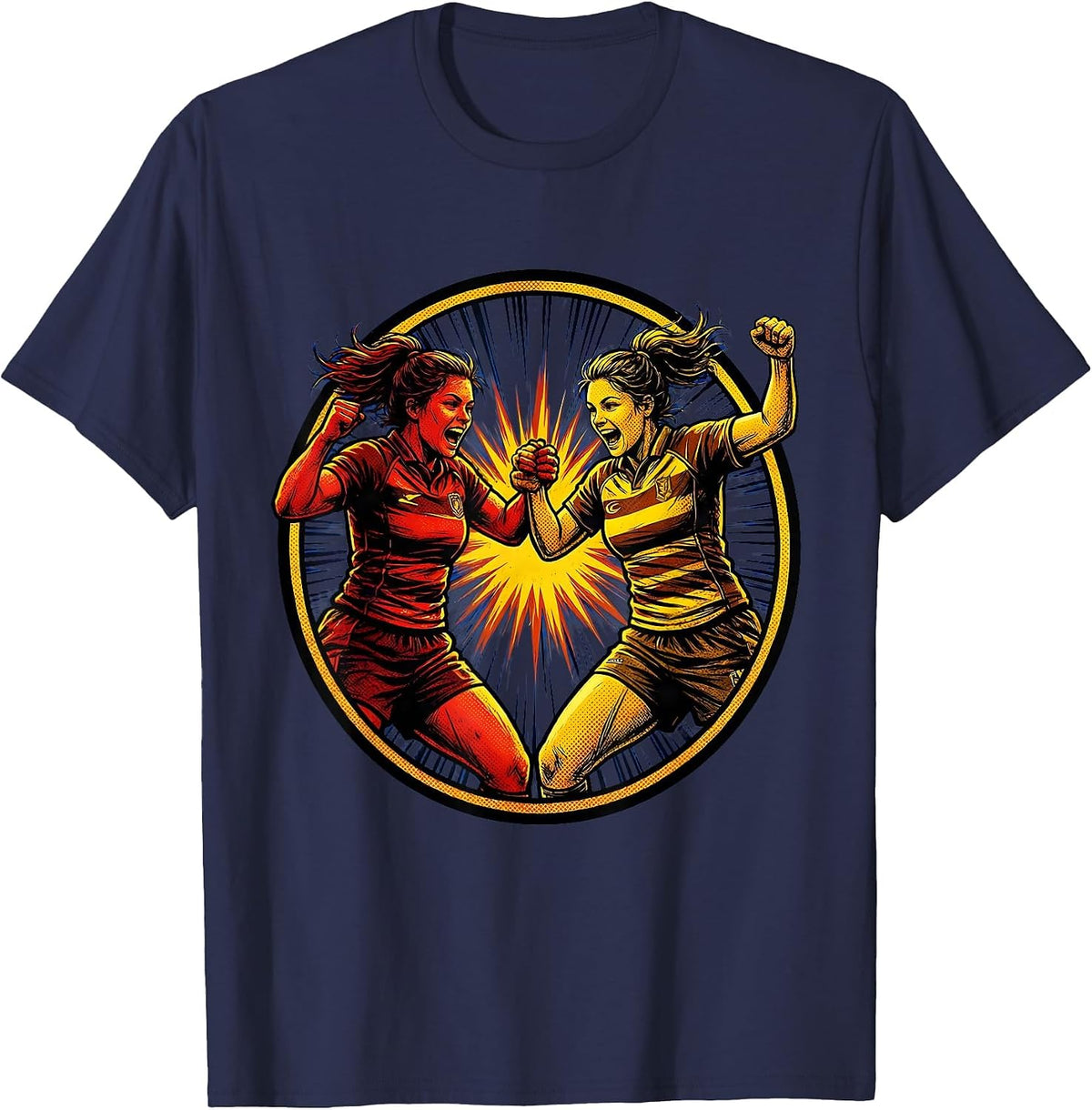 Rugby Chest Bump Celebration Graphic T-Shirt - Navy Blue
