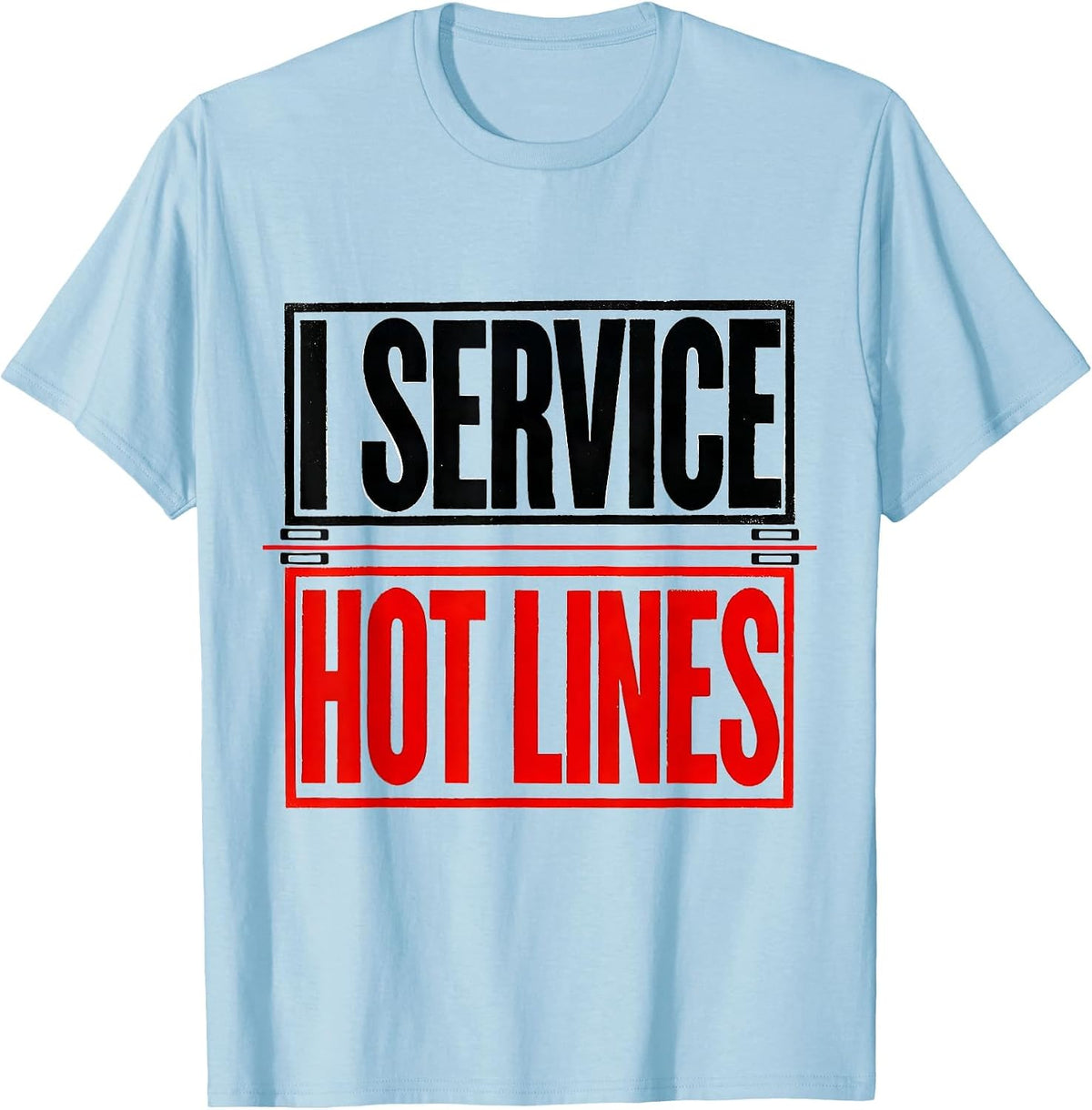 Men's I Service Hot Lines Funny Electrician Skeleton Trade Worker T-Shirt - Baby Blue