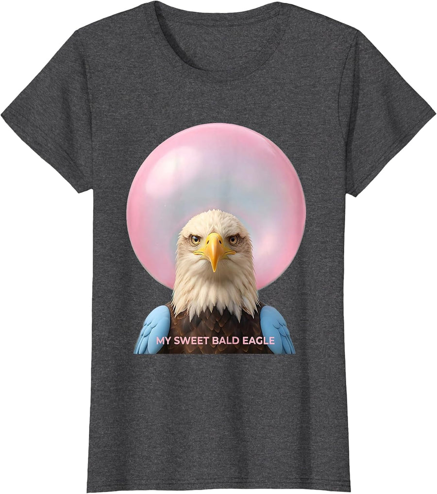 Women's My Sweet Bald Eagle Cute Kawaii Bird Lover Novelty T-Shirt - Dark Heather Grey