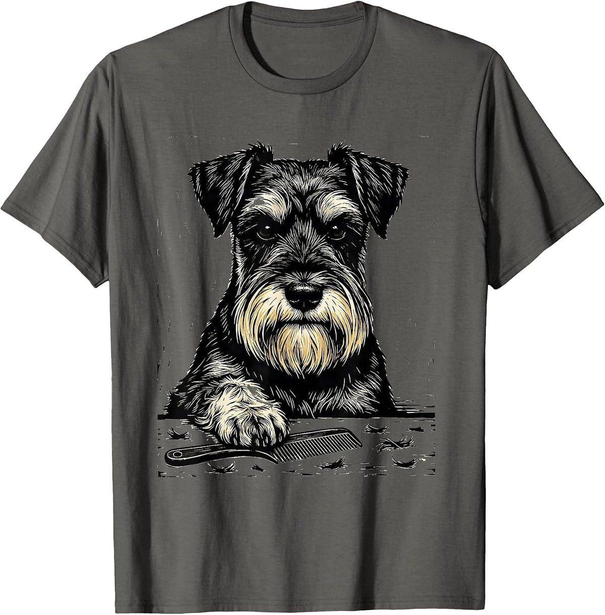 Men's Miniature Schnauzer Linocut Vintage Pet Lover Art T-Shirt - Asphalt Grey