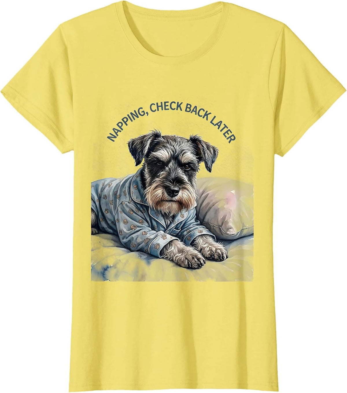 Napping Check Back Later Funny Sleepy Miniature Schnauzer T-Shirt - Lemon Yellow