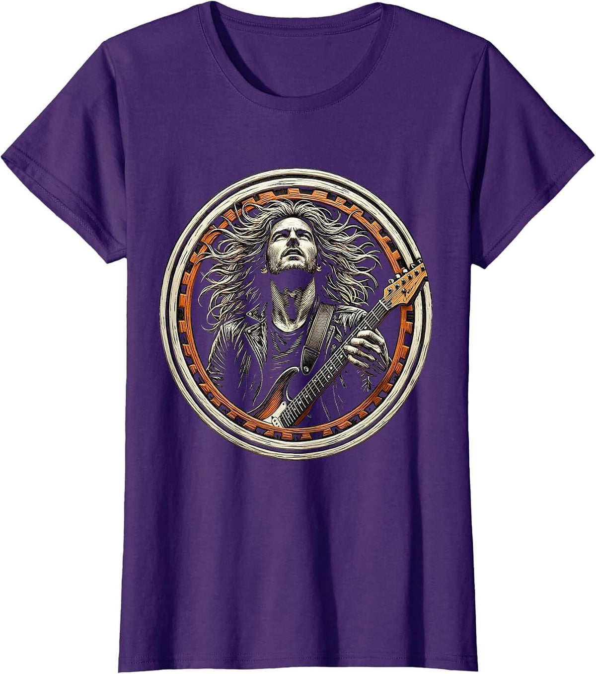 Women's Rock Musician Windswept Hair Band Graphic T-Shirt - Purple