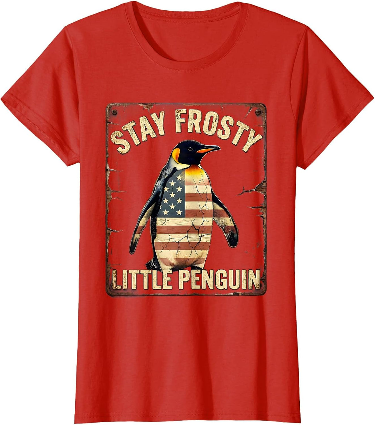Women's Stay Frosty Little Penguin Cute Arctic Design T-Shirt - Red