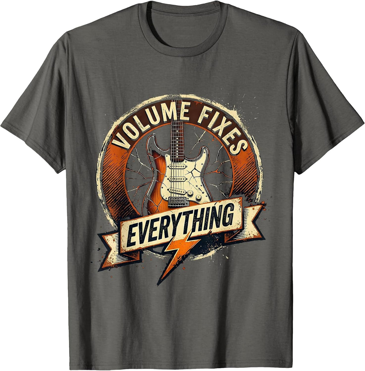 Men's Volume Fixes Everything 80s Rock Band Design T-Shirt - Asphalt Grey