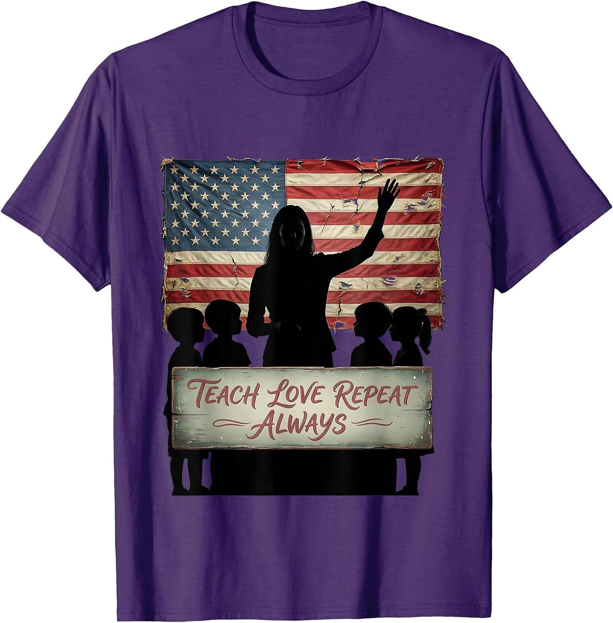 Teach Love Repeat Always Elementary Teacher Design T-Shirt - Purple