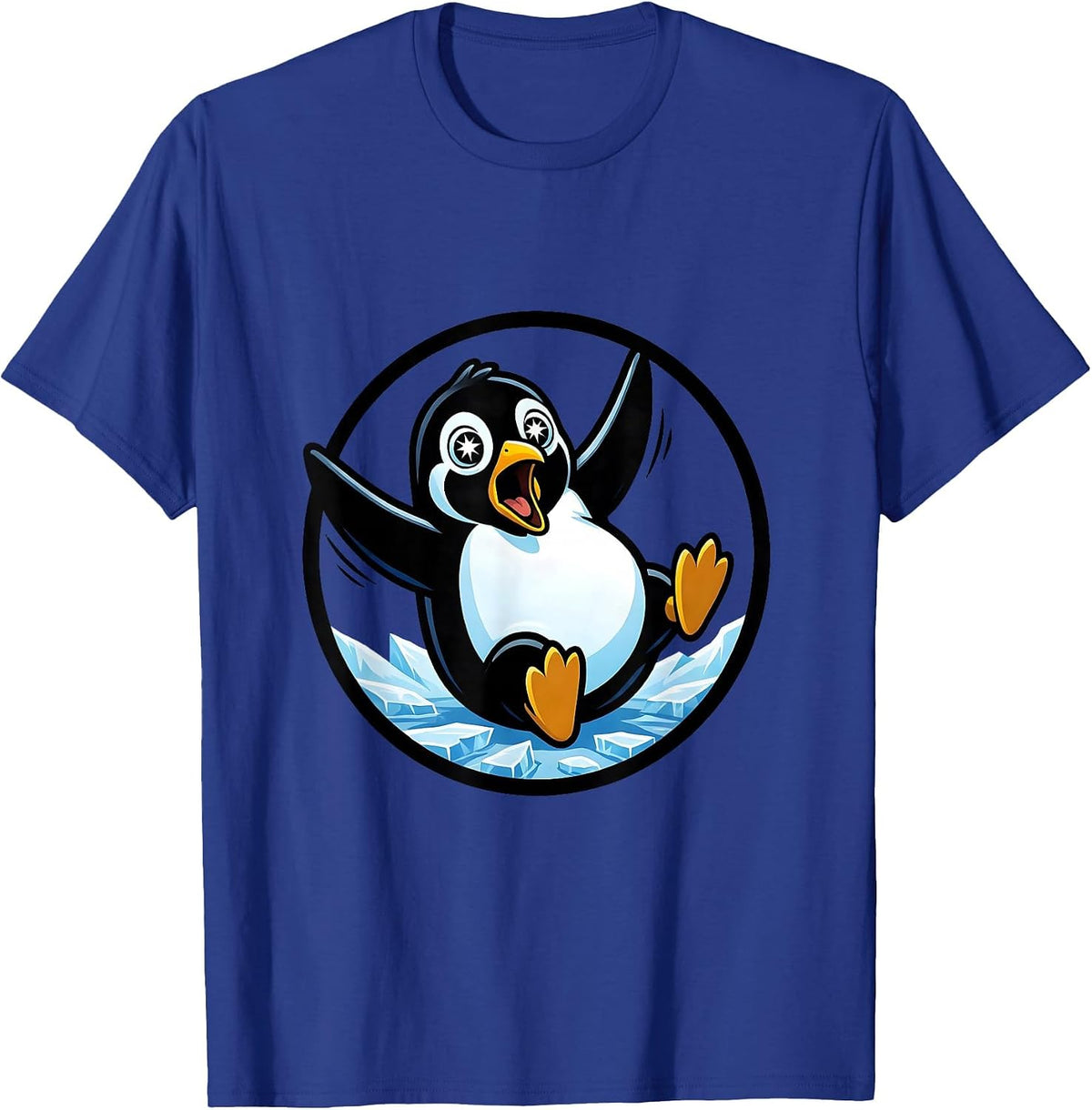 Men's Funny Penguin Slipping on Ice Graphic T-Shirt - Royal Blue
