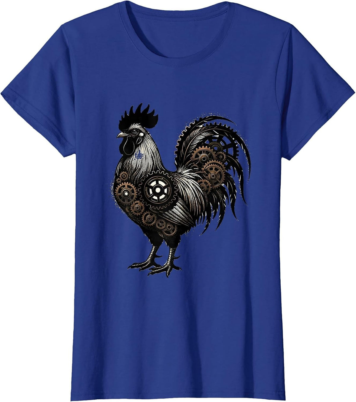 Women's Rooster Gear Illustration Mechanical Art Design T-Shirt - Royal Blue