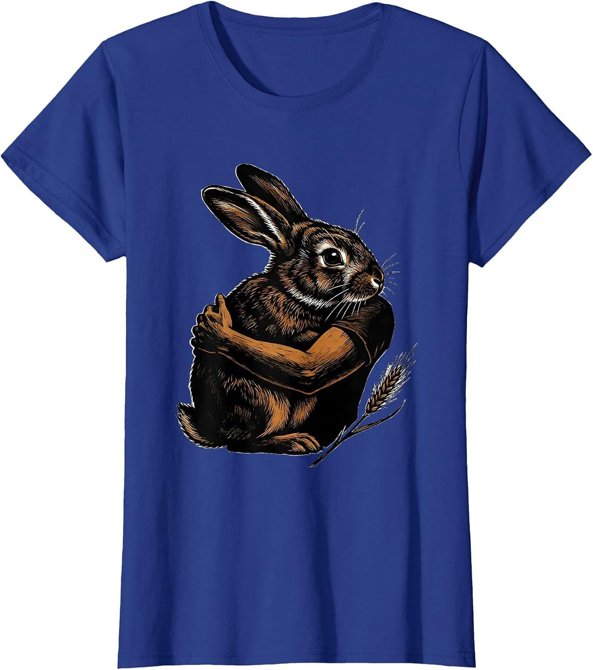 Companion Rabbit Linocut Cute Bunny Lover Gift T-Shirt, Women, Royal Blue, 3X-Large - As Pictured