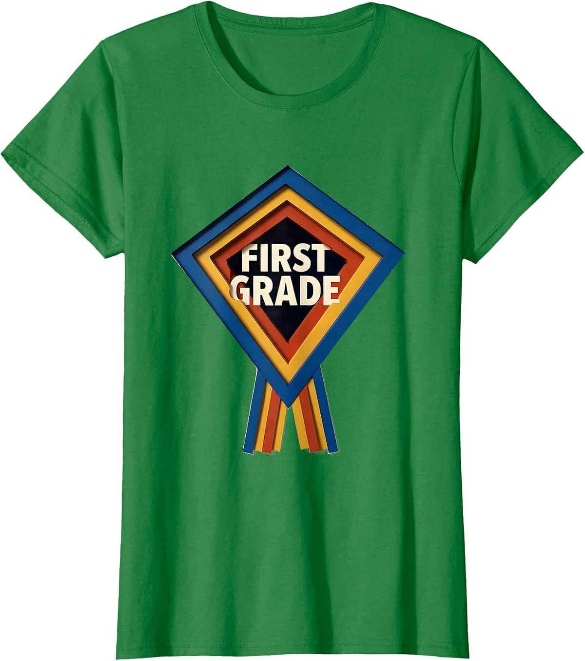 Women's First Grade Geometric Pennant Back To School Girl T-Shirt - Kelly Green