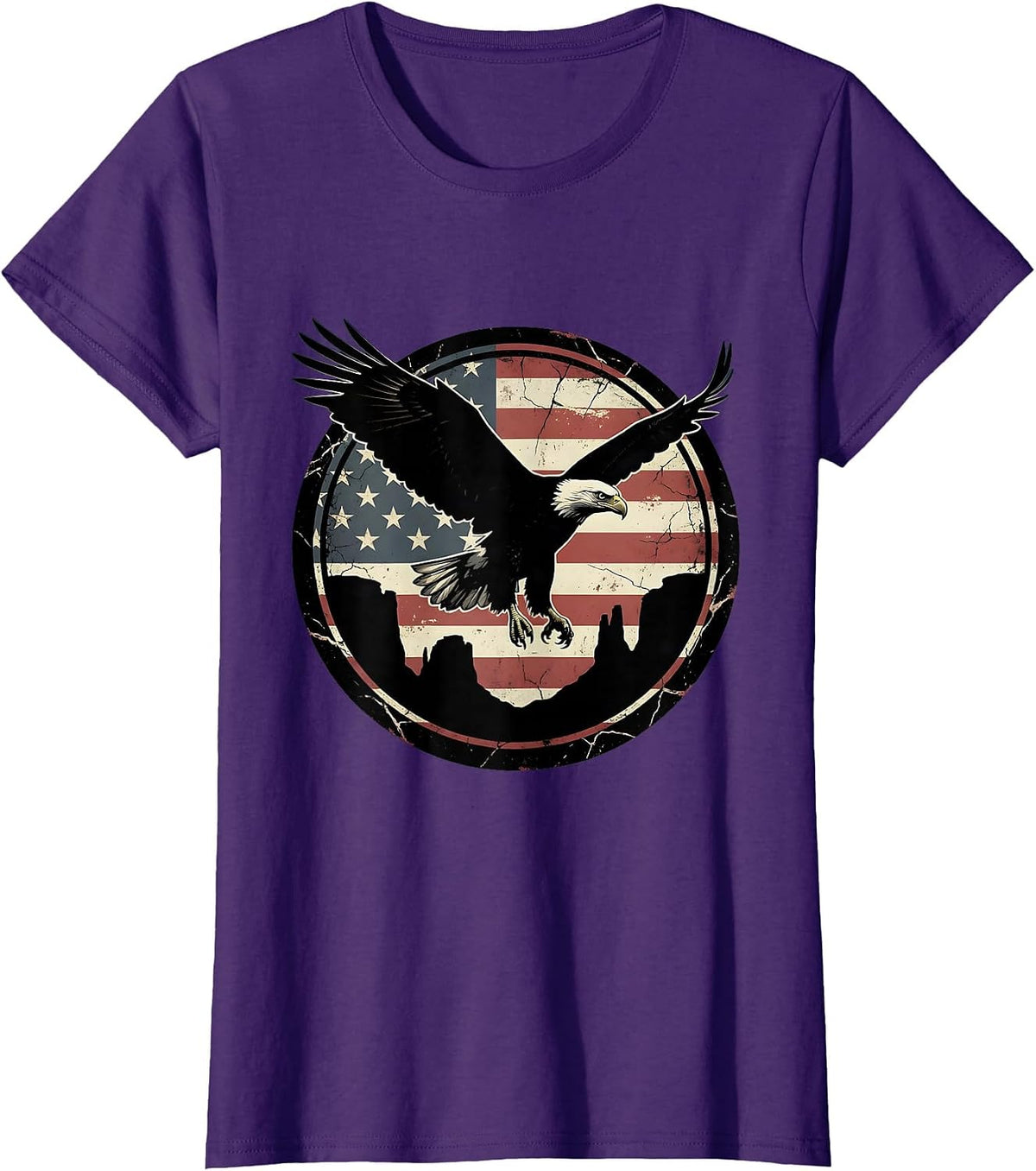 Women's Freedom Red Bald Eagle Soaring Over Red Canyon T-Shirt - Purple