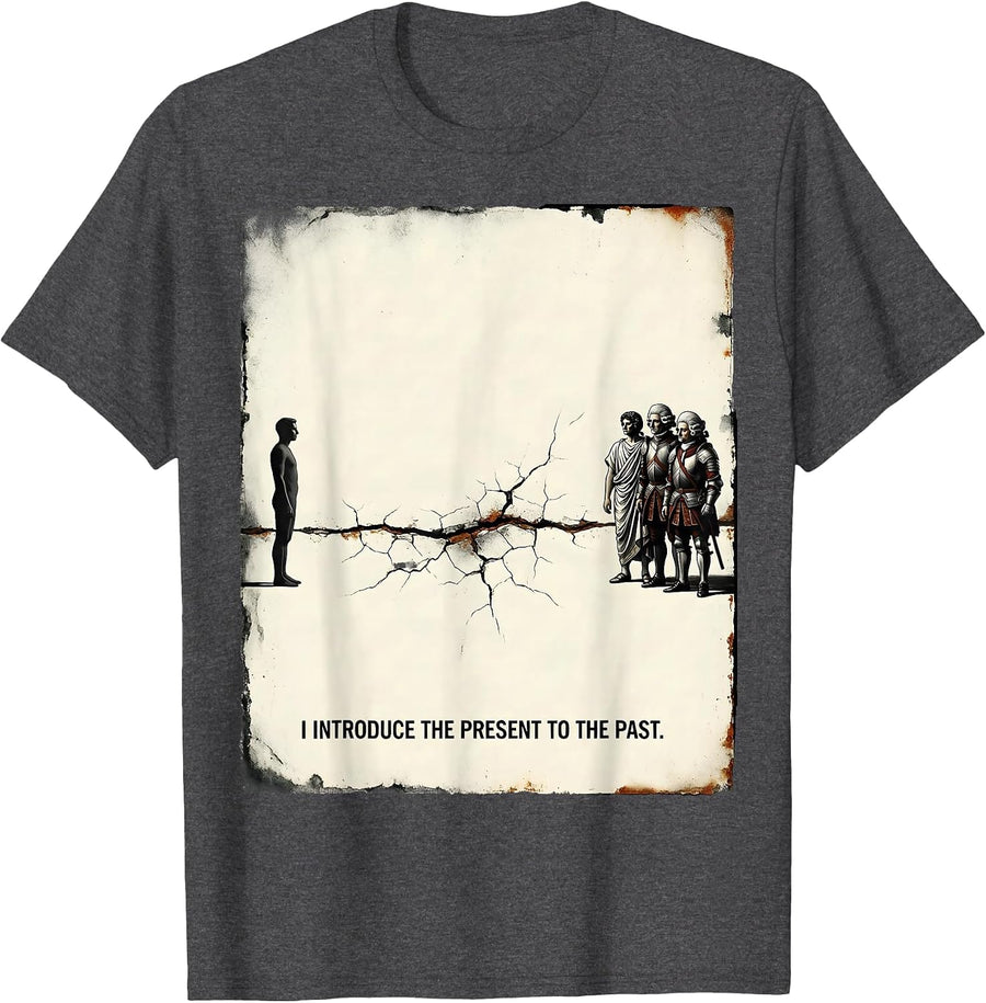Men's I Introduce The Present To The Past Distressed Funny History T-Shirt - Dark Heather Grey