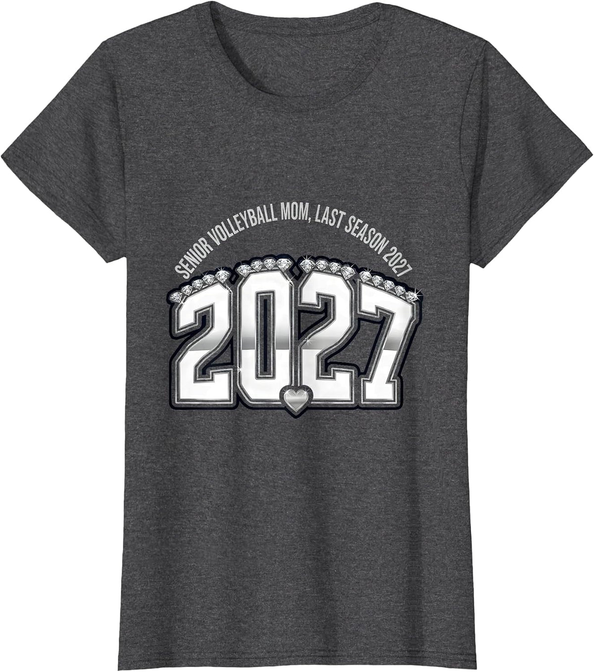 Women's Senior Volleyball Mom Last Season 2027 T-Shirt - Dark Heather Grey