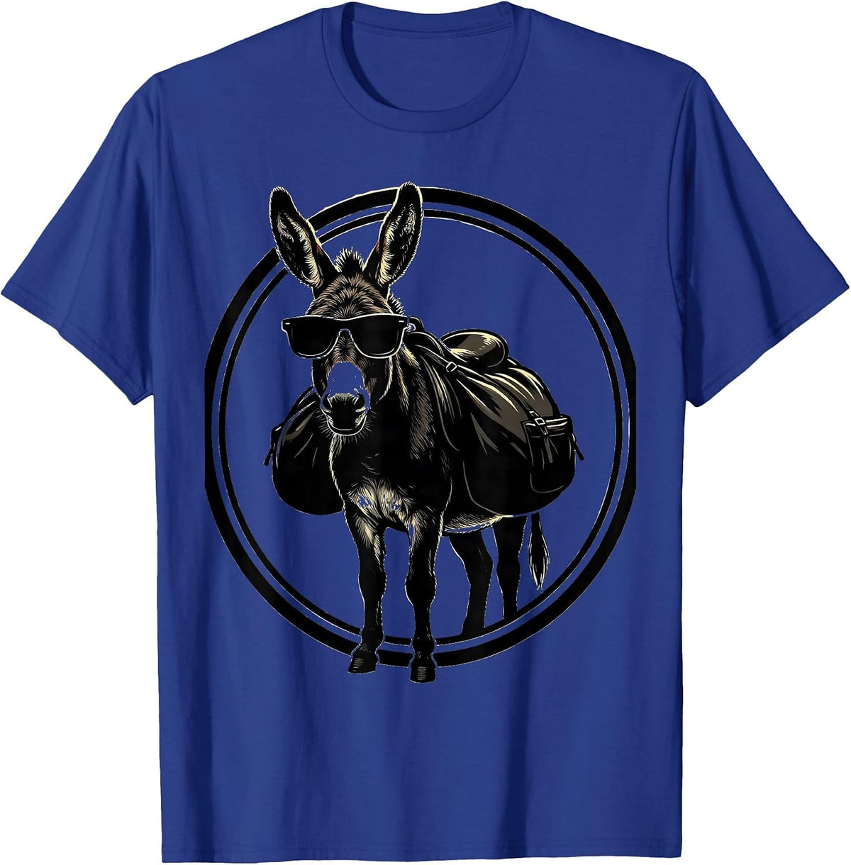Cool Donkey Sunglasses Saddlebags Illustration T-Shirt - Royal Blue