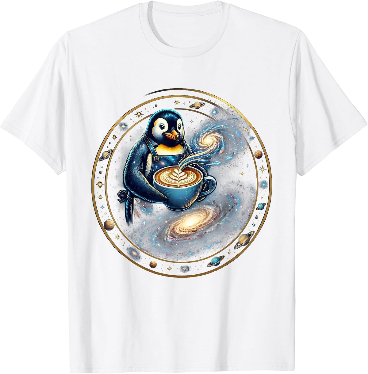 Men's Penguin Barista Latte Art Coffee Lover Design T-Shirt - White