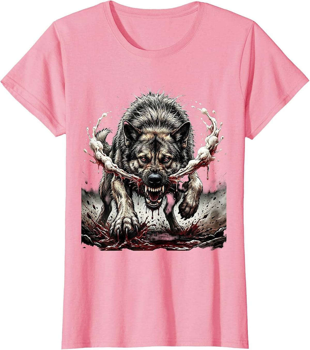 Women's Feral Rabid Dog Running Graphic Design T-Shirt - Pink