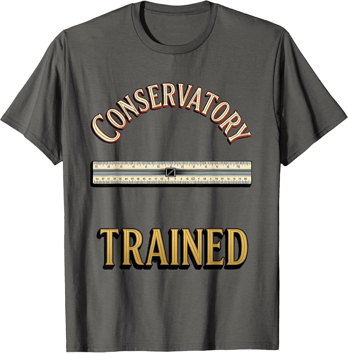 Conservatory Trained Slide Rule Retro Analog Calculator T-Shirt - Asphalt Grey