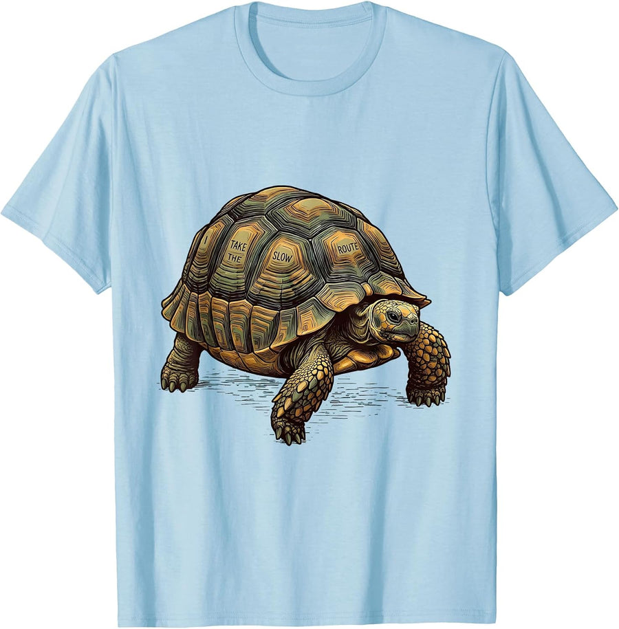 Men's I Take The Slow Route Funny Tortoise Lover Pet Humor T-Shirt - Baby Blue