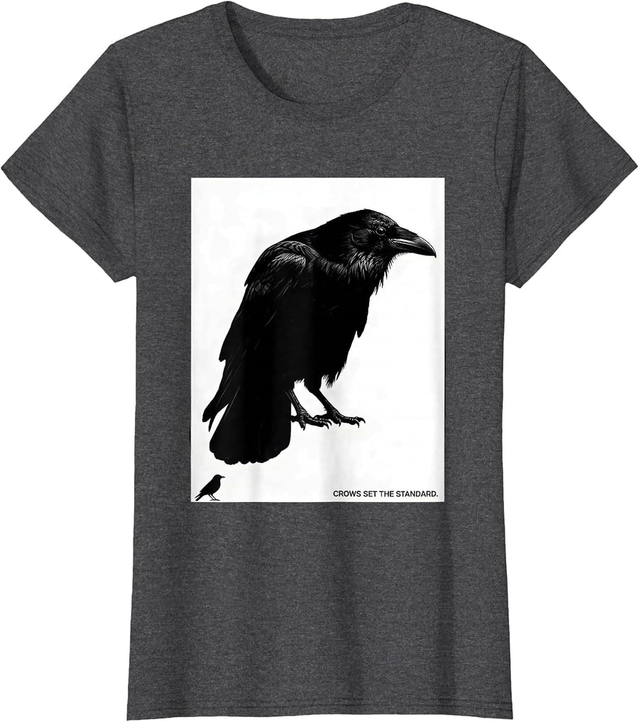 Women's Crows Set The Standard Funny Crow Lover Bird Humor T-Shirt - Dark Heather Grey