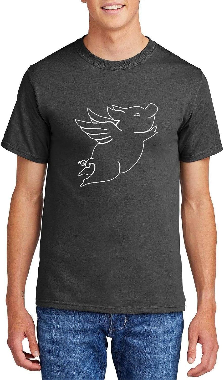 Flying Pig Graphic Top Funny When Pigs Fly Cute Animal Humor Design Cotton Tee Adult Youth Tall Men Women - Mens Crew
