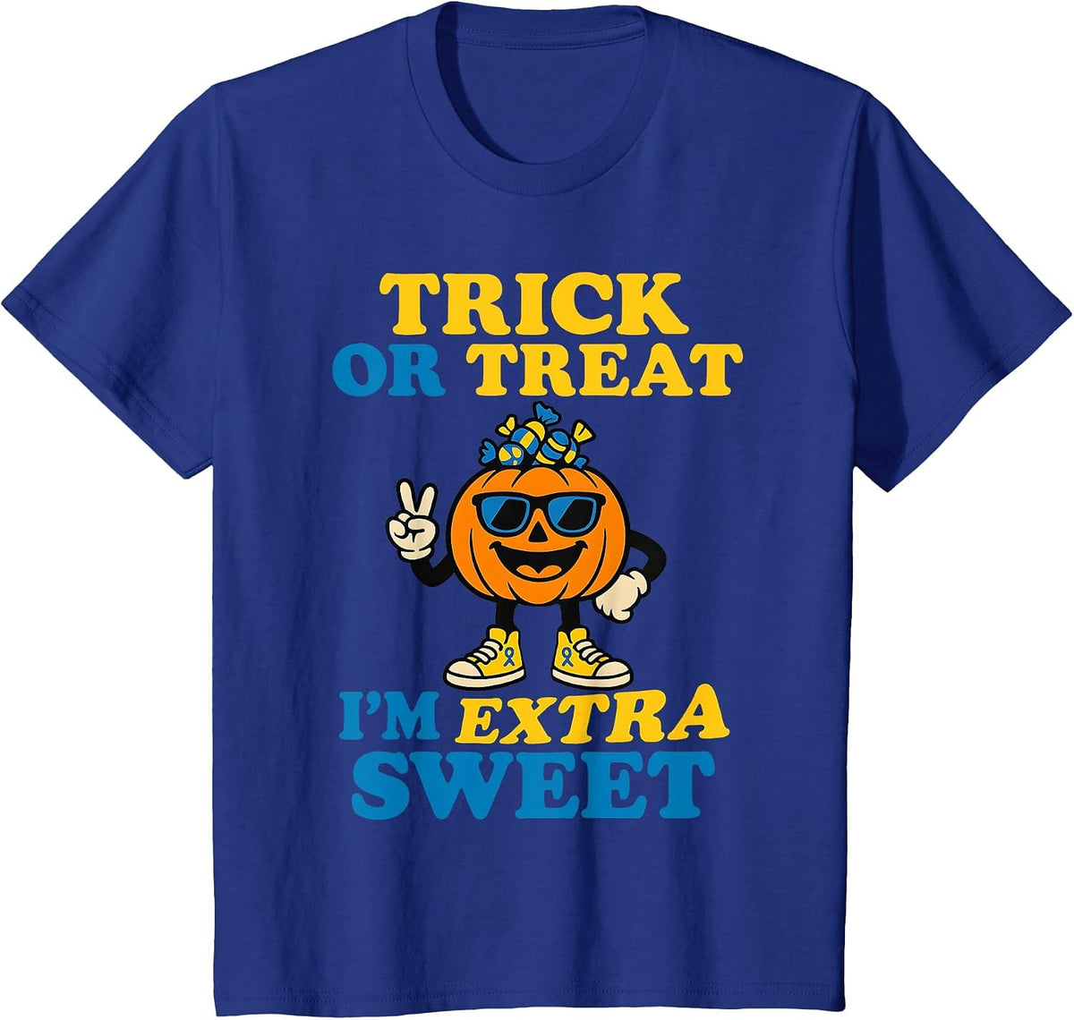 Down Syndrome Halloween Trick Or Treat Pumpkin Candy Cute T-Shirt - Royal Blue