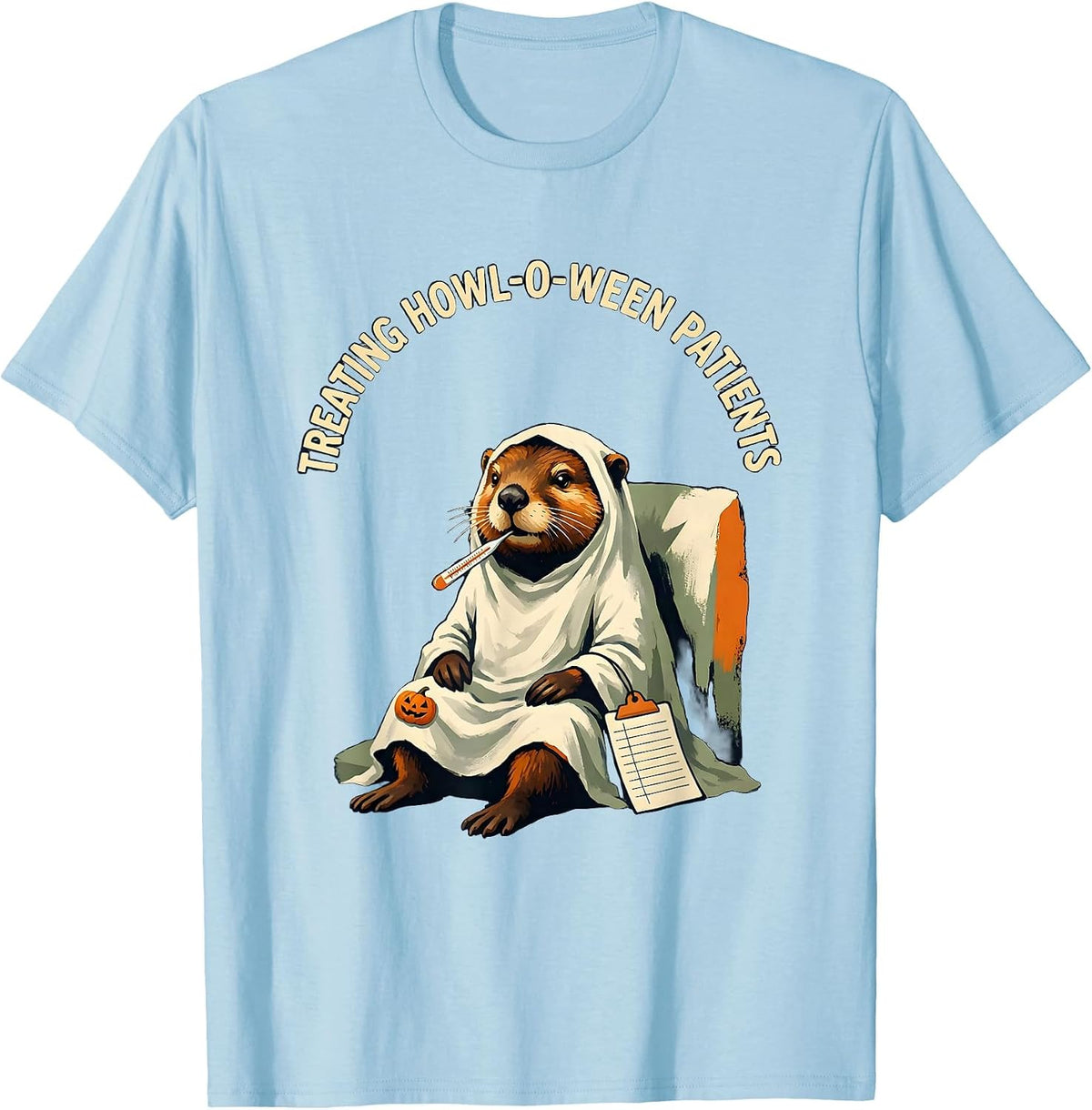 Men's Treating Howl-o-ween Patients Funny Vet Tech Halloween T-Shirt - Baby Blue