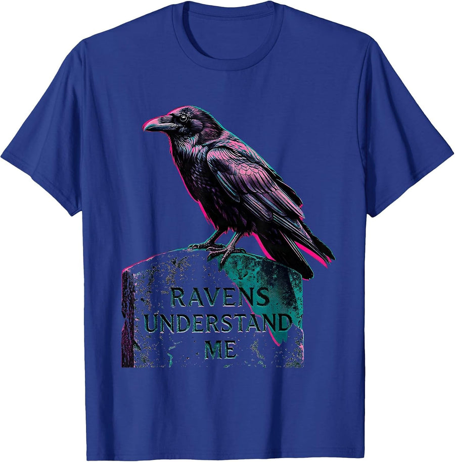 Ravens Understand Me Dark Goth Bird Design T-Shirt - Royal Blue