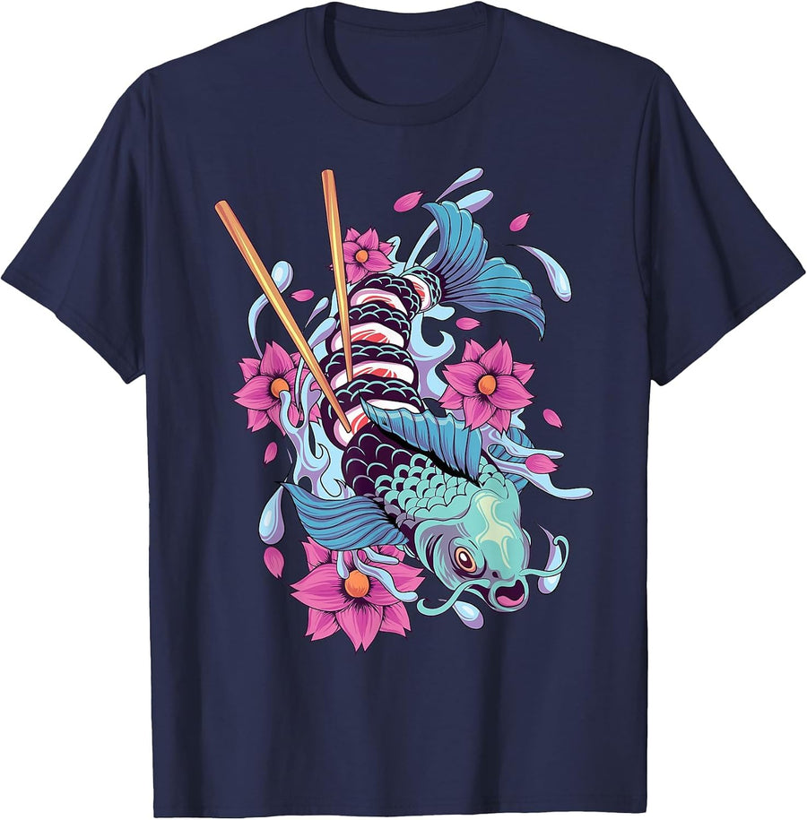 Sushi Koi Fish Japanese Koi Carp Pond Japan T-Shirt - Navy Blue