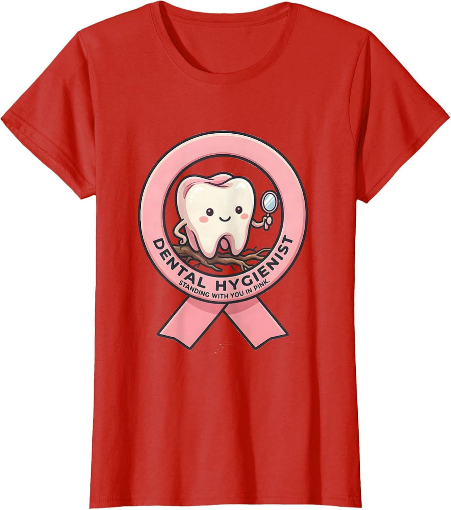 Women's Dental Hygienist, Standing With You In Pink Cute Kawaii T-Shirt - Red