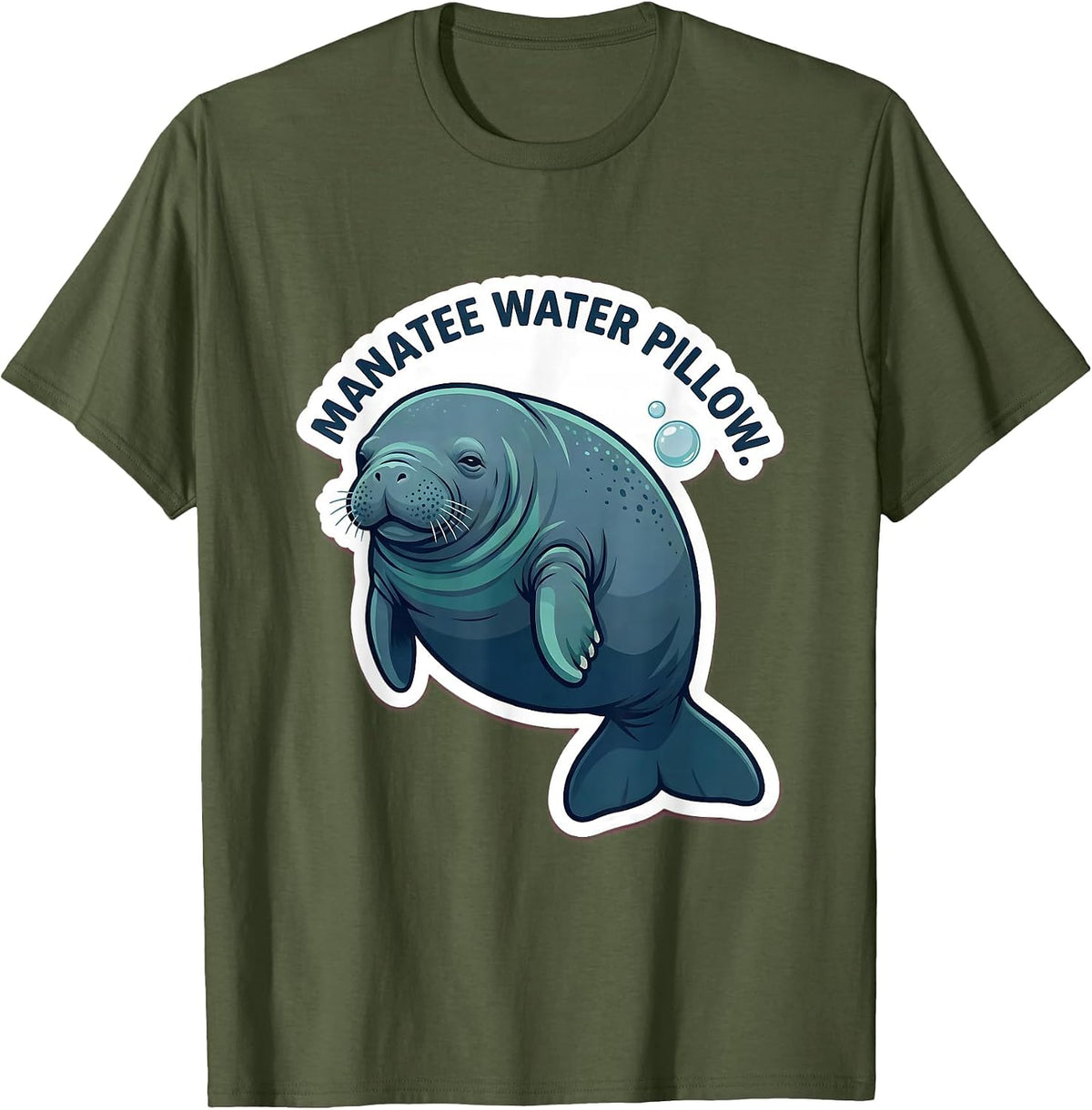 Manatee Water Pillow Funny Sea Animal Lover Sticker Style T-Shirt - Olive Green