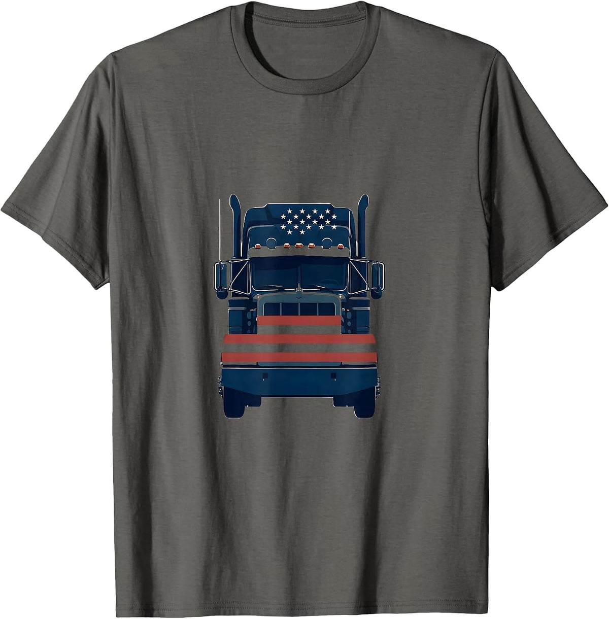 Men's Semi Trailer American Flag Patriotic Trucker T-Shirt - Asphalt Grey